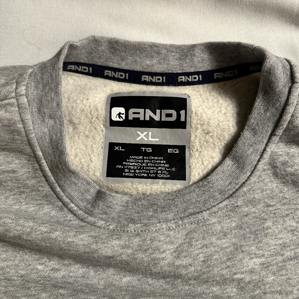 AND1 Mens XL Sweatshirt Pullover Front Pocket Fleece Long Sleeve